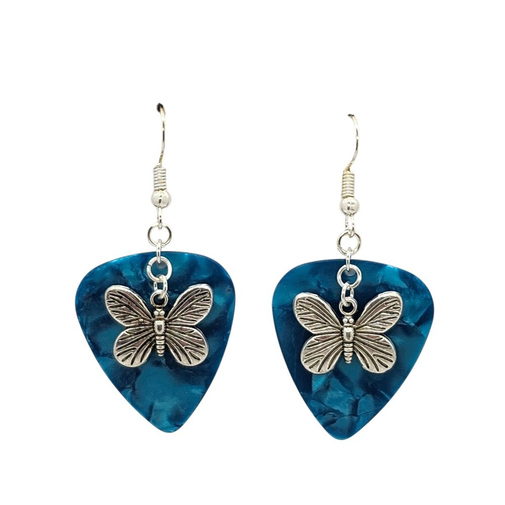 Butterfly Charm Guitar Pick Earrings - Choose Color - Handmade in USA